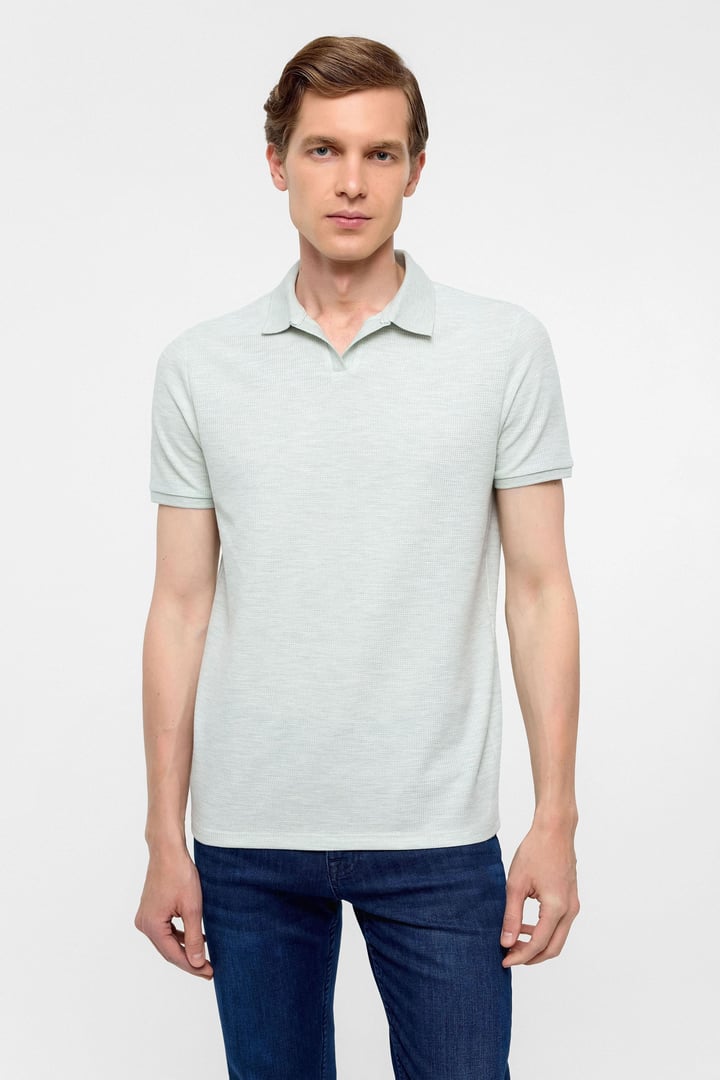 Haki Regular Armürlü Polo Yaka Tişört