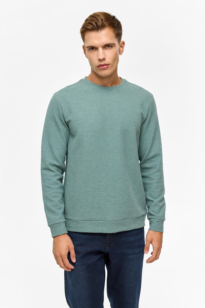 Haki Regular Düz Bisiklet Yaka Sweatshirt