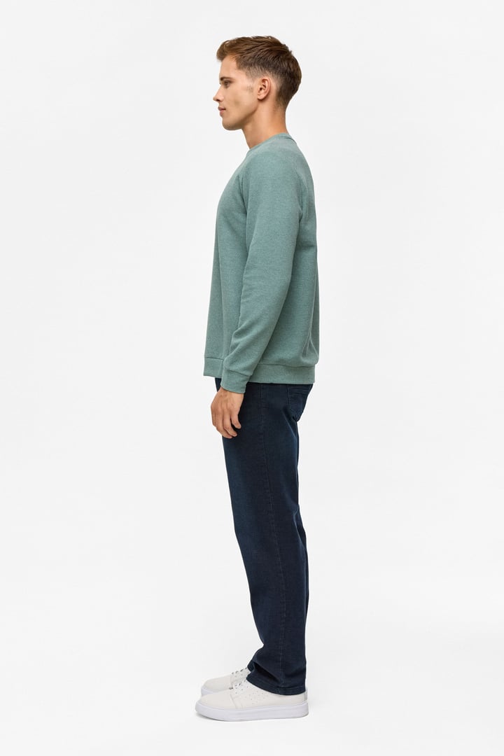 Haki Regular Düz Bisiklet Yaka Sweatshirt