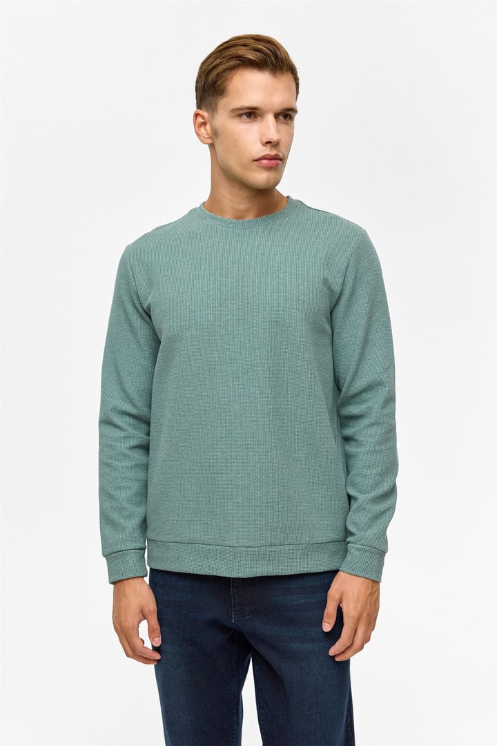 Haki Regular Düz Bisiklet Yaka Sweatshirt