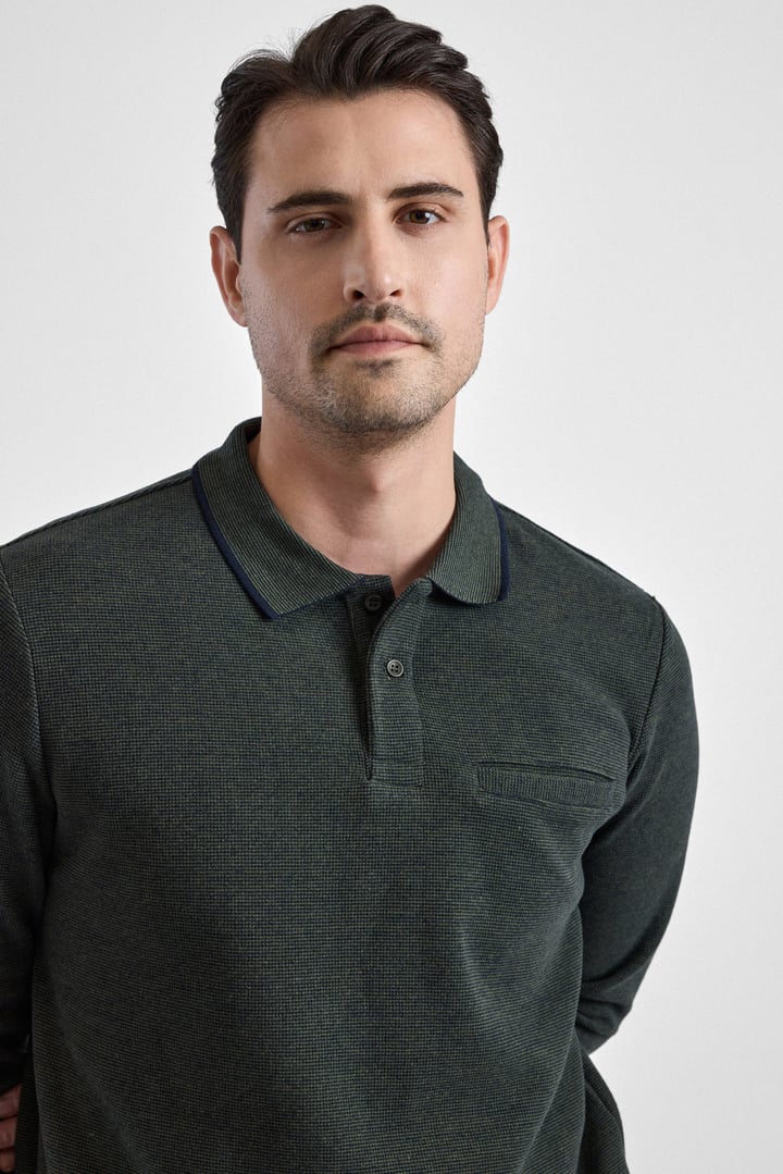Haki Regular Düz Polo Yaka Sweatshirt