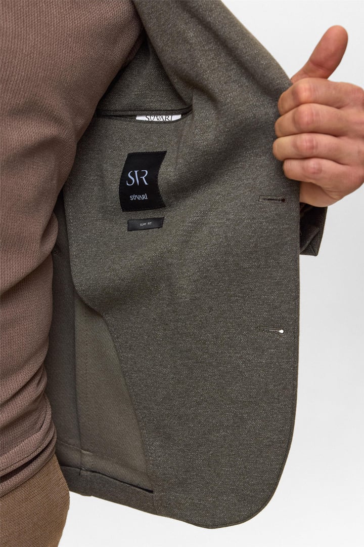 Haki Slim Desenli Mono Yaka 6 Drop Ceket