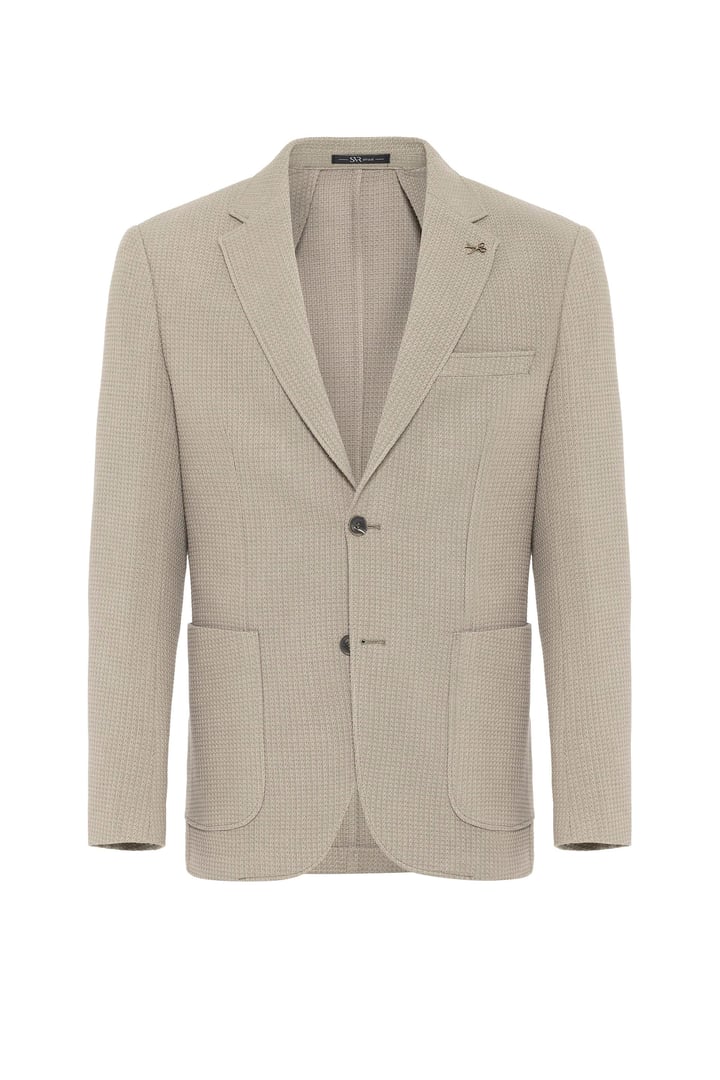 Haki Slim Fit Desenli Mono Yaka 6 Drop Ceket