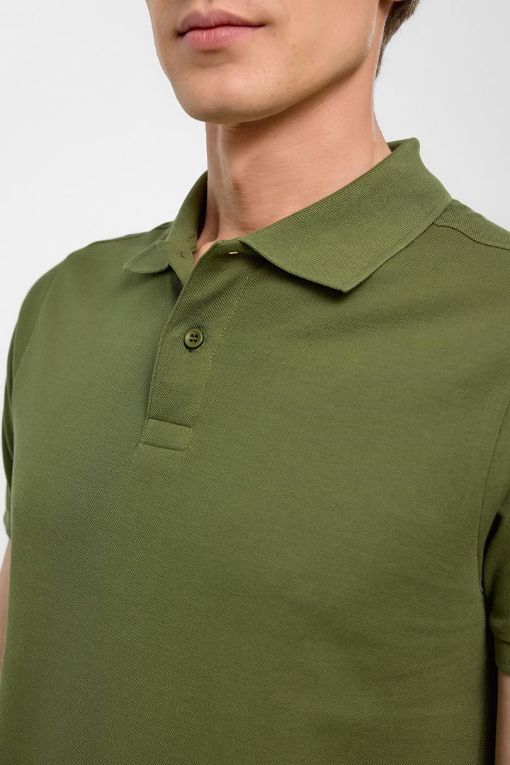 Haki Slim Düz Polo Yaka Tişört