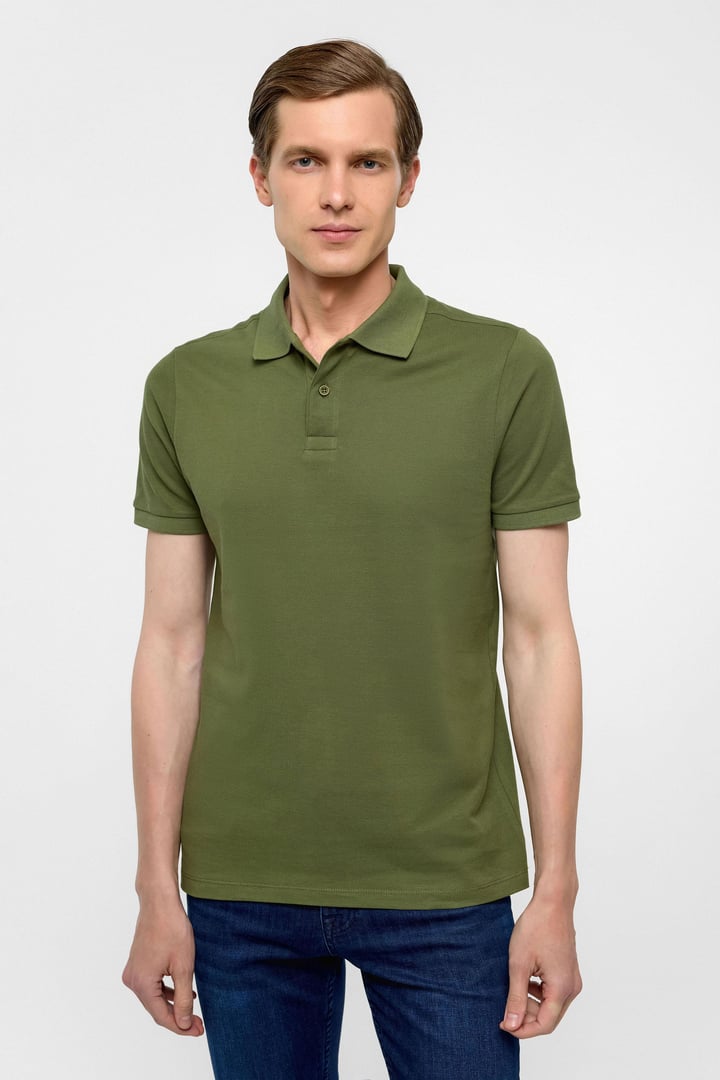 Haki Slim Düz Polo Yaka Tişört