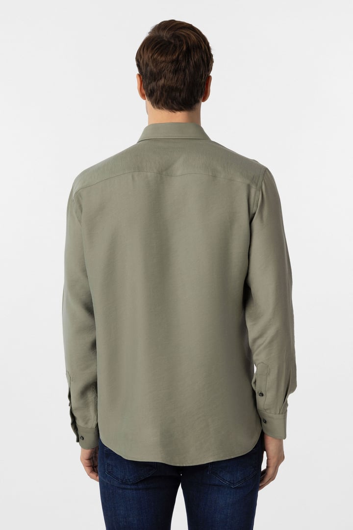 Haki Slim Fit Düz Klasik Yaka Gömlek