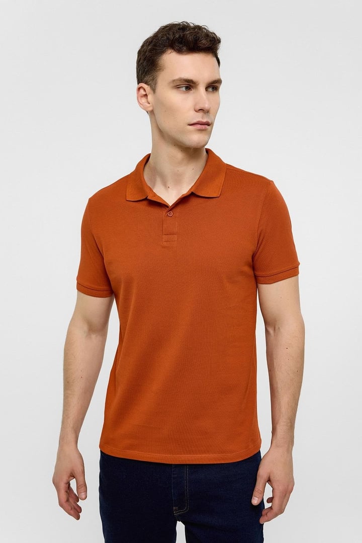 Kiremit Slim Düz Polo Yaka Tişört