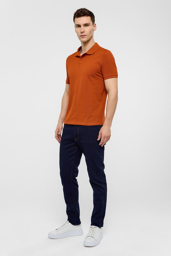 Kiremit Slim Düz Polo Yaka Tişört
