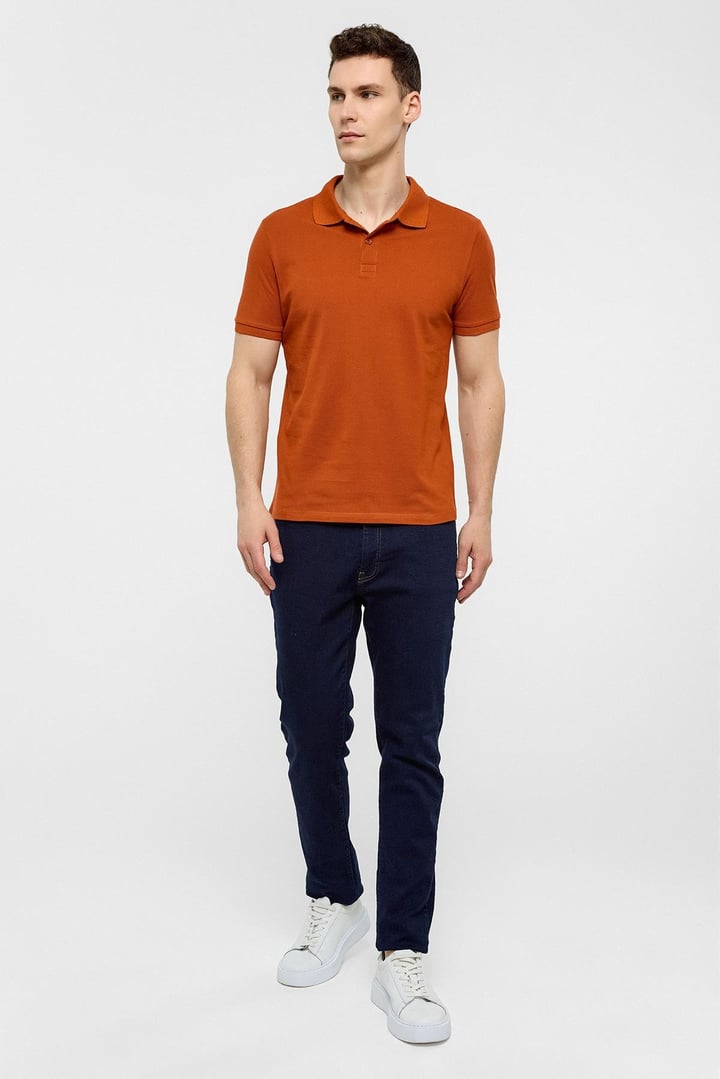 Kiremit Slim Düz Polo Yaka Tişört