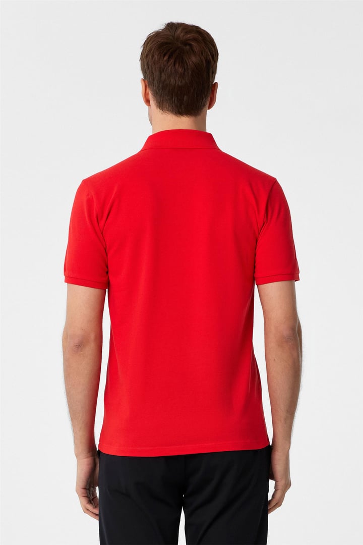 Kırmızı Slim Fit Armürlü Polo Yaka Tişört