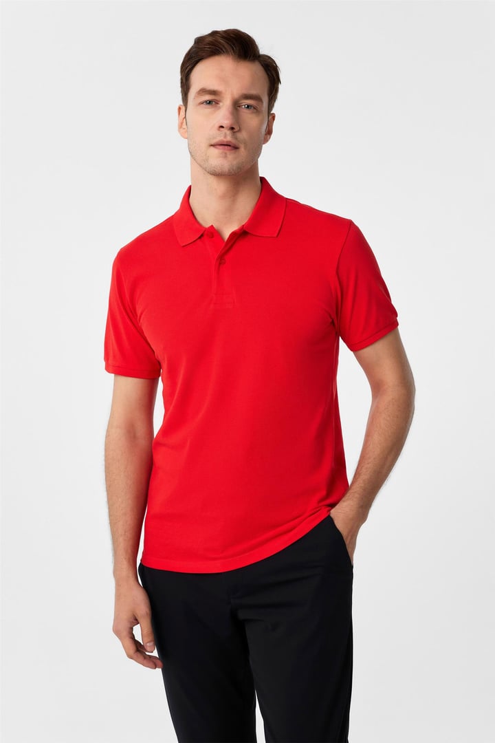 Kırmızı Slim Fit Armürlü Polo Yaka Tişört