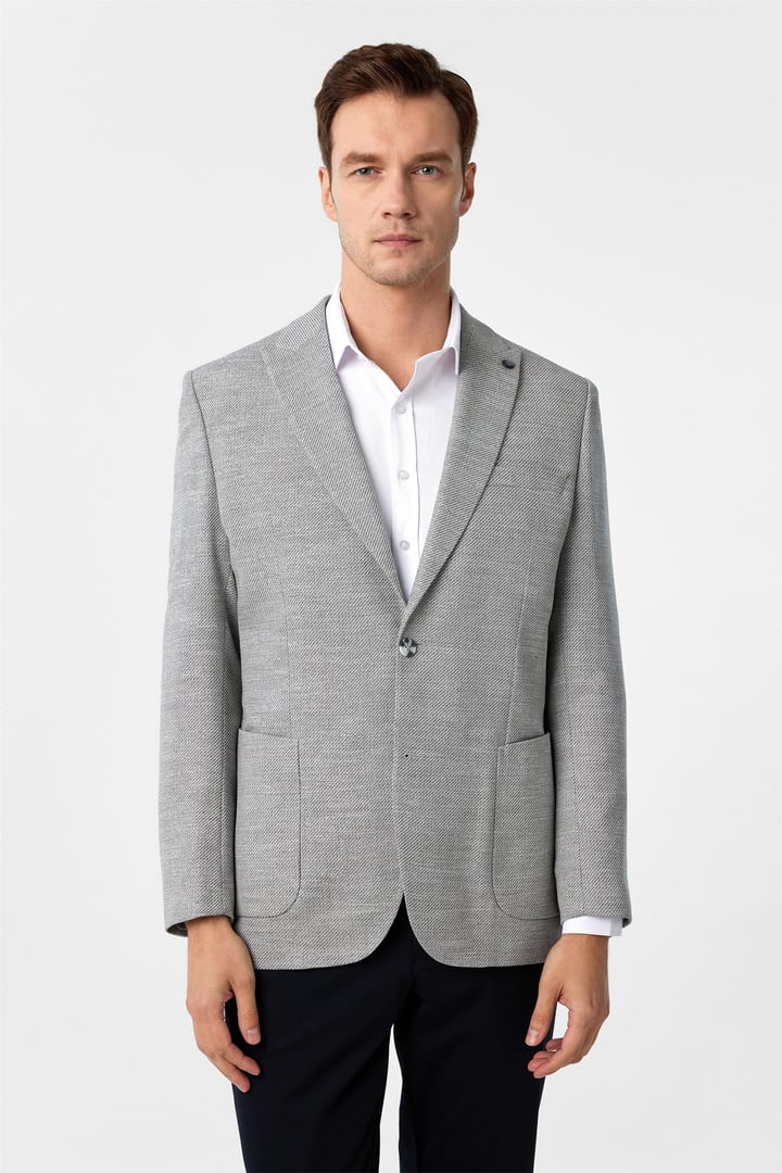 Antrasit Regular Fit Desenli Sivri Yaka 6 Drop Ceket