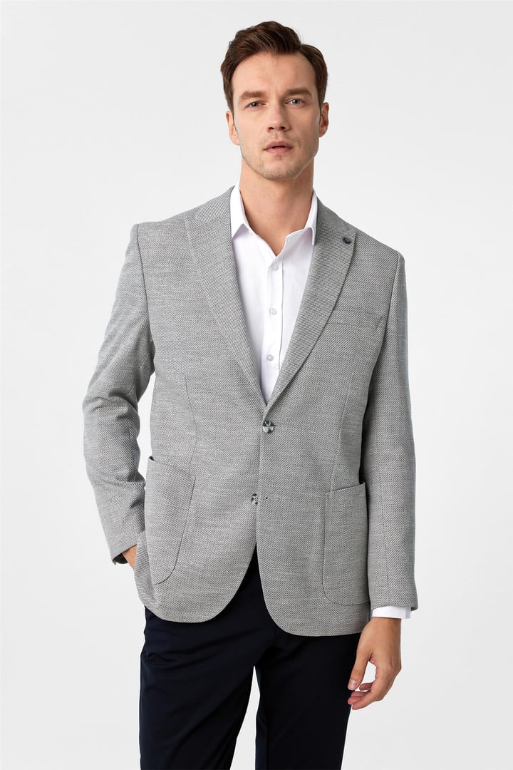 Antrasit Regular Fit Desenli Sivri Yaka 6 Drop Ceket