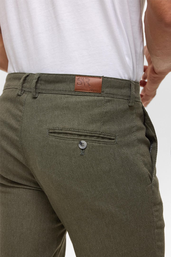 Koyu Haki Slim Armürlü Kanvas Pantolon
