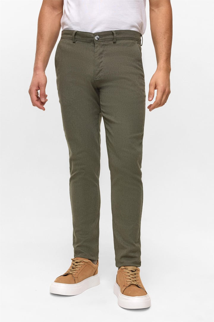 Koyu Haki Slim Armürlü Kanvas Pantolon