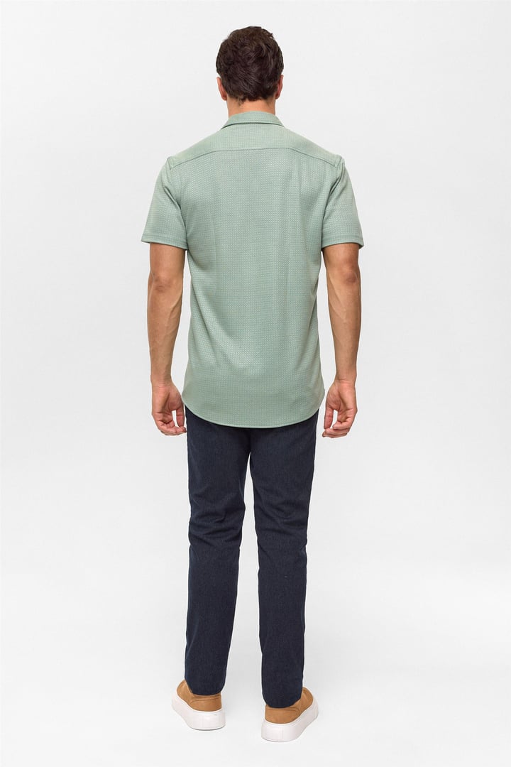 Koyu Haki Slim Desenli Apaş Yaka Gömlek