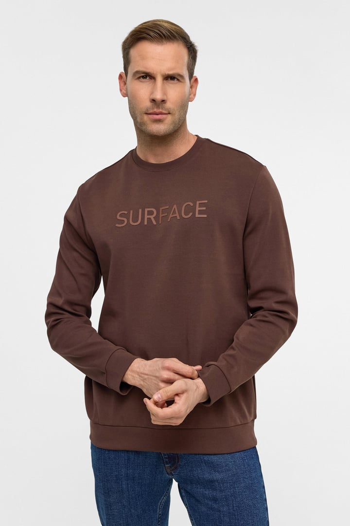 Koyu Kahve Regular Düz Bisiklet Yaka Sweatshirt