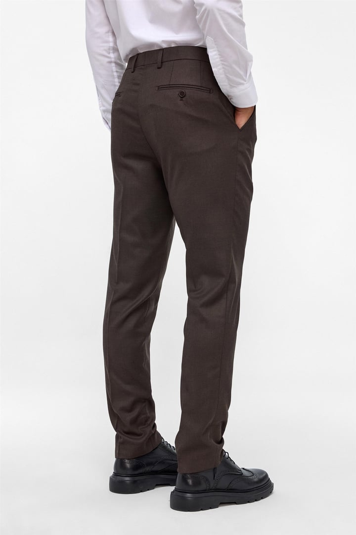 Koyu Kahve Slim Fit Armürlü Kumaş Pantolon