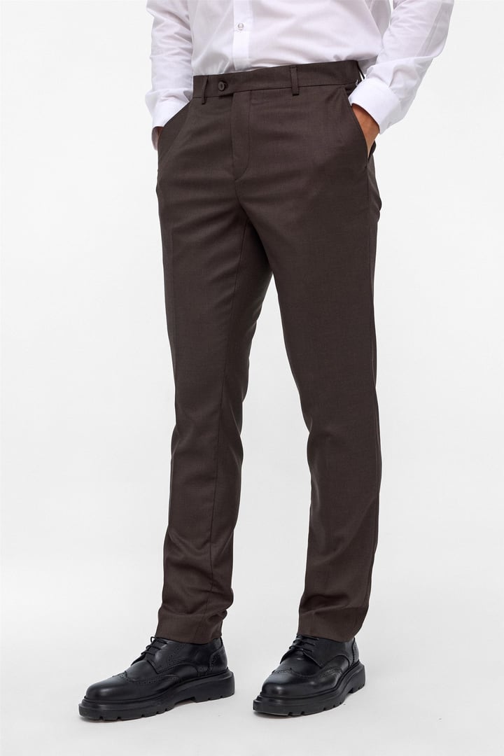 Koyu Kahve Slim Fit Armürlü Kumaş Pantolon