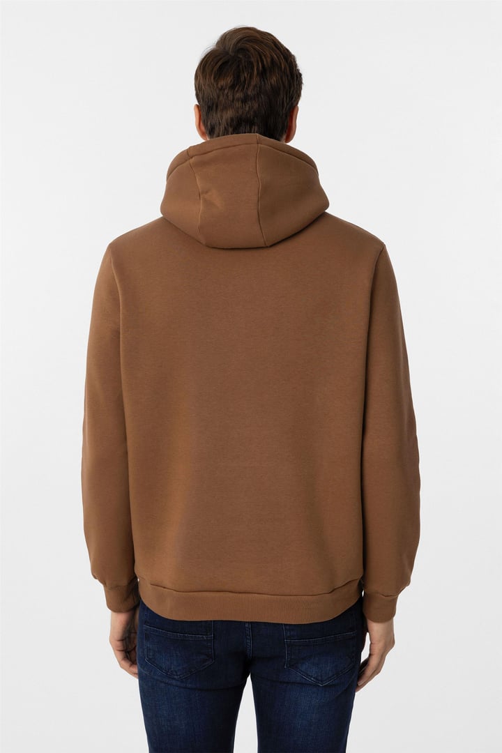 Kiremit Regular Düz Kapüşonlu Yaka Sweatshirt