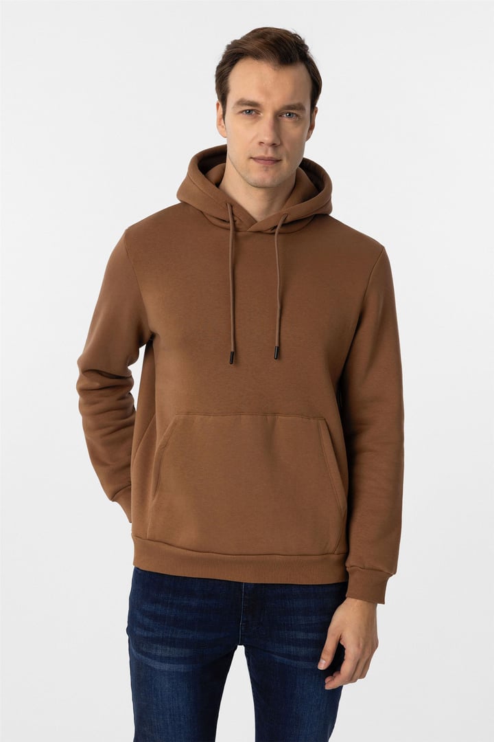 Kiremit Regular Düz Kapüşonlu Yaka Sweatshirt