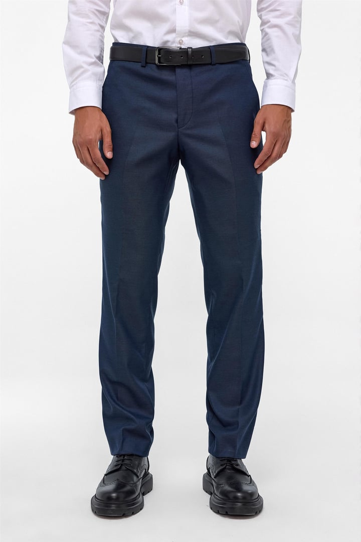 Lacivert Regular Armürlü Kumaş Pantolon