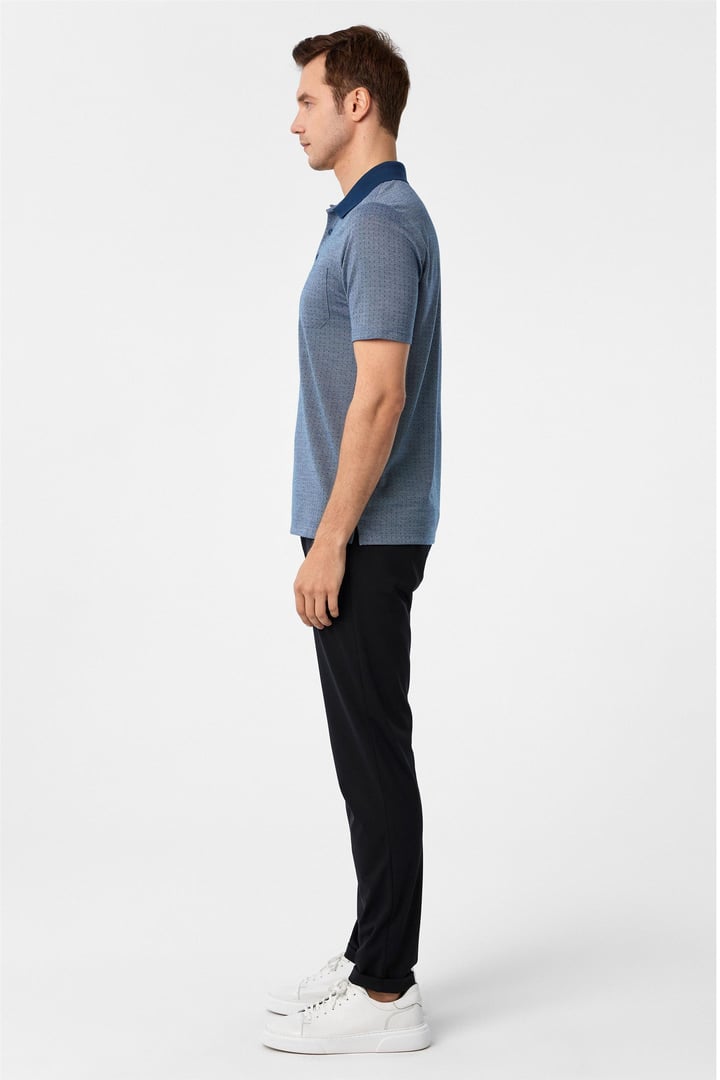 Lacivert Regular Armürlü Polo Yaka Tişört