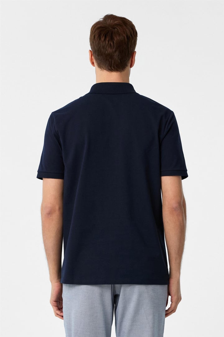 Lacivert Regular Armürlü Polo Yaka Tişört