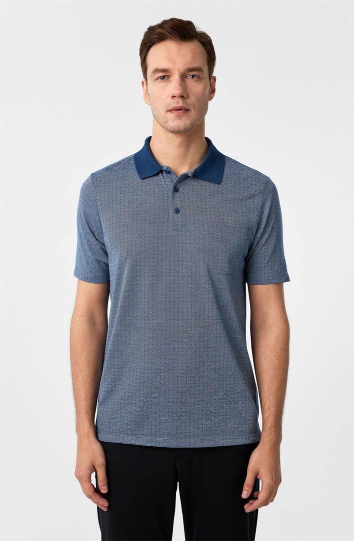 Lacivert Regular Armürlü Polo Yaka Tişört