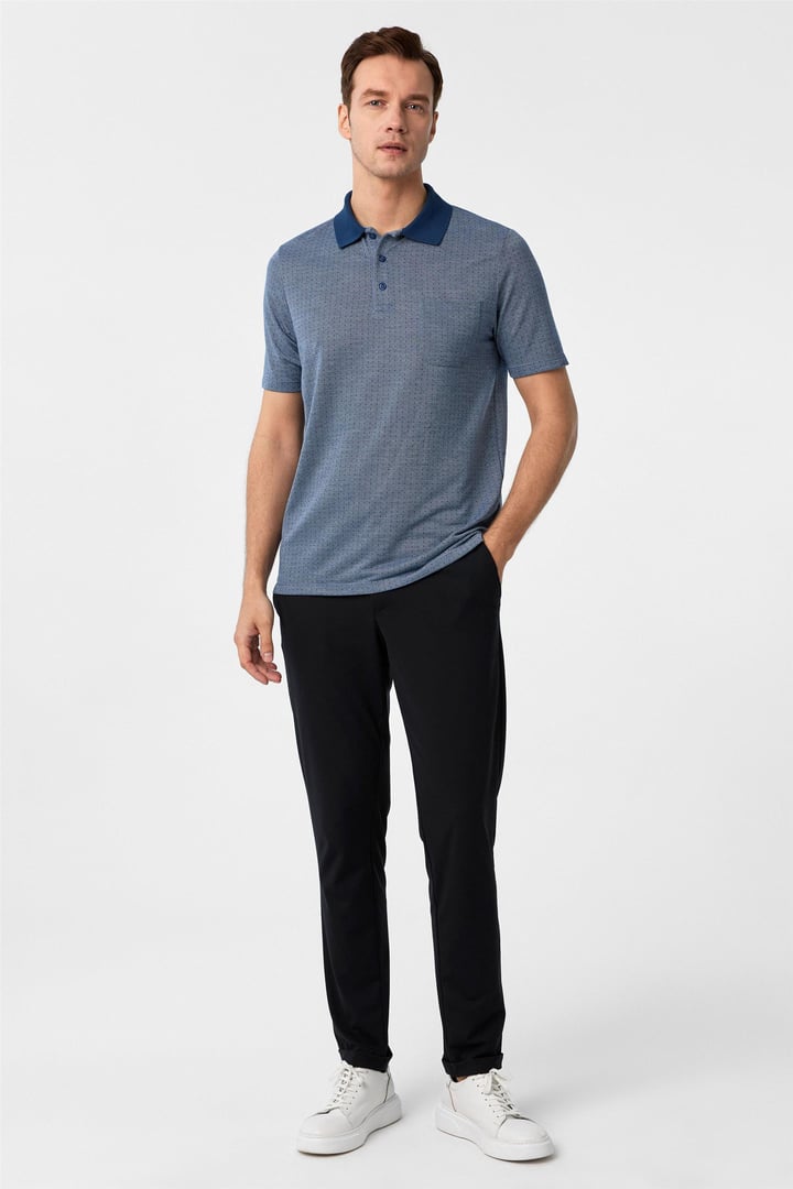 Lacivert Regular Armürlü Polo Yaka Tişört