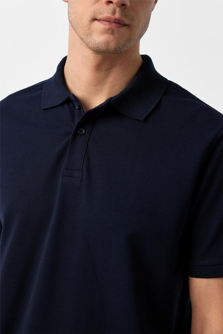 Lacivert Regular Armürlü Polo Yaka Tişört