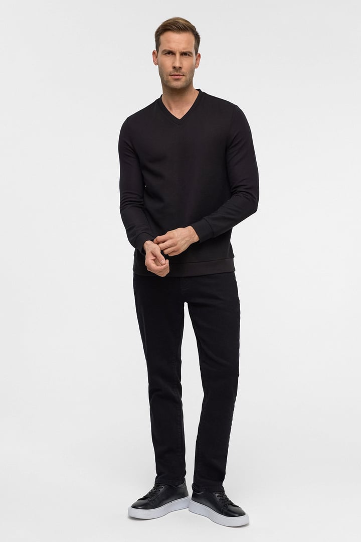 Lacivert Regular Armürlü V Yaka Triko