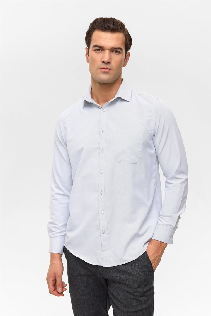 Lacivert Regular Desenli Klasik Yaka Gömlek