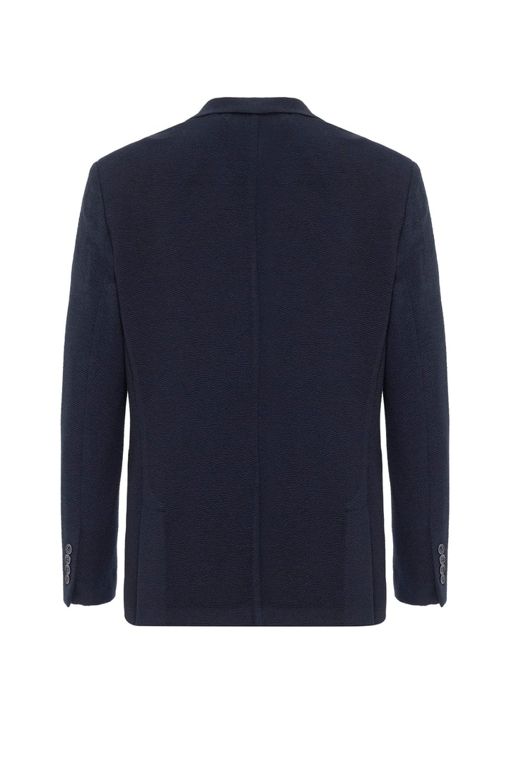 Lacivert Regular Fit Desenli Mono Yaka 4 Drop Ceket