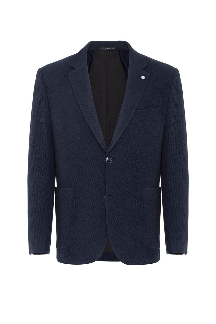 Lacivert Regular Fit Desenli Mono Yaka 4 Drop Ceket