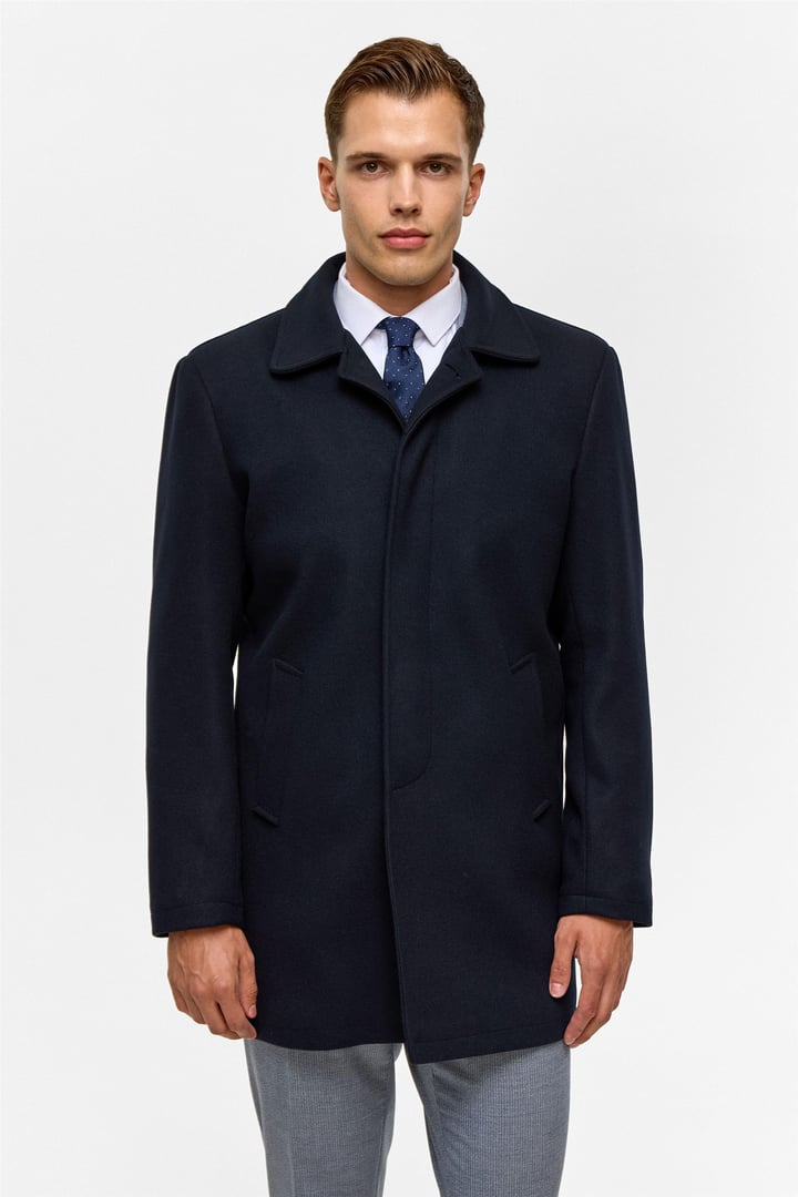 Lacivert Regular Düz Bebe Yaka Kaban