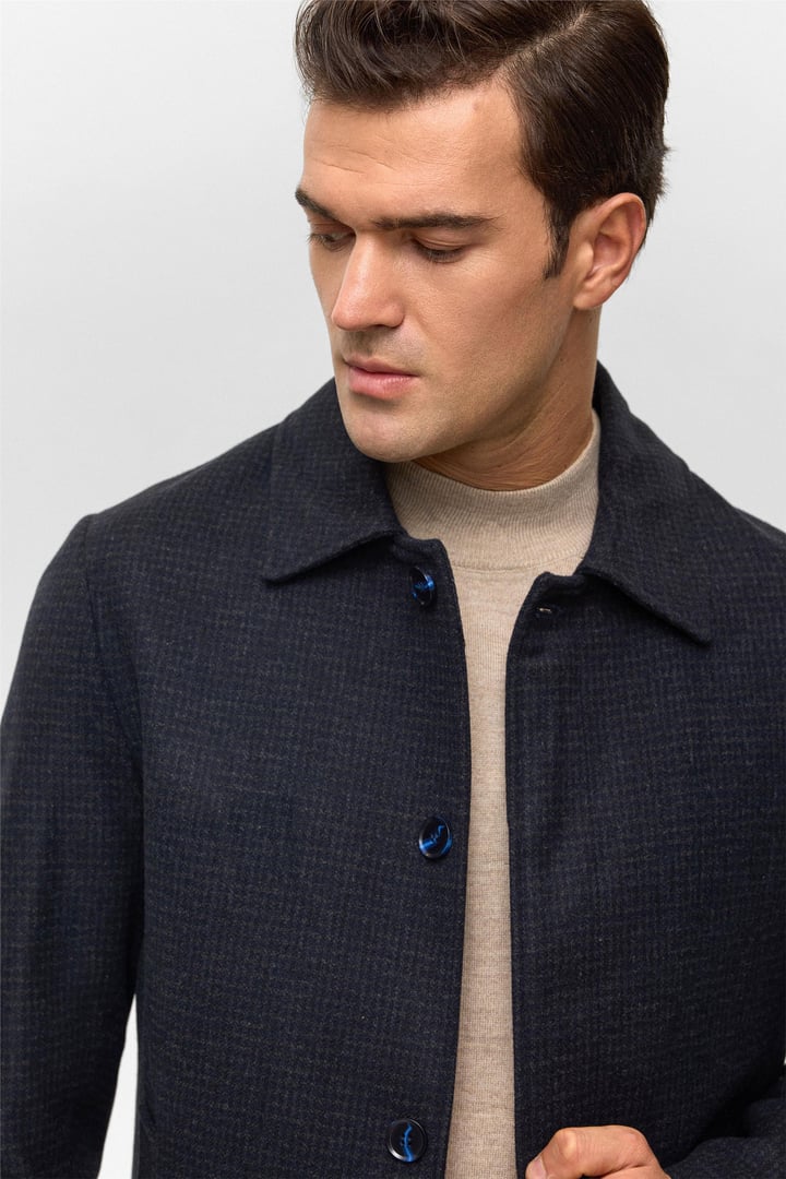 Lacivert Regular Düz Bebe Yaka Kaban