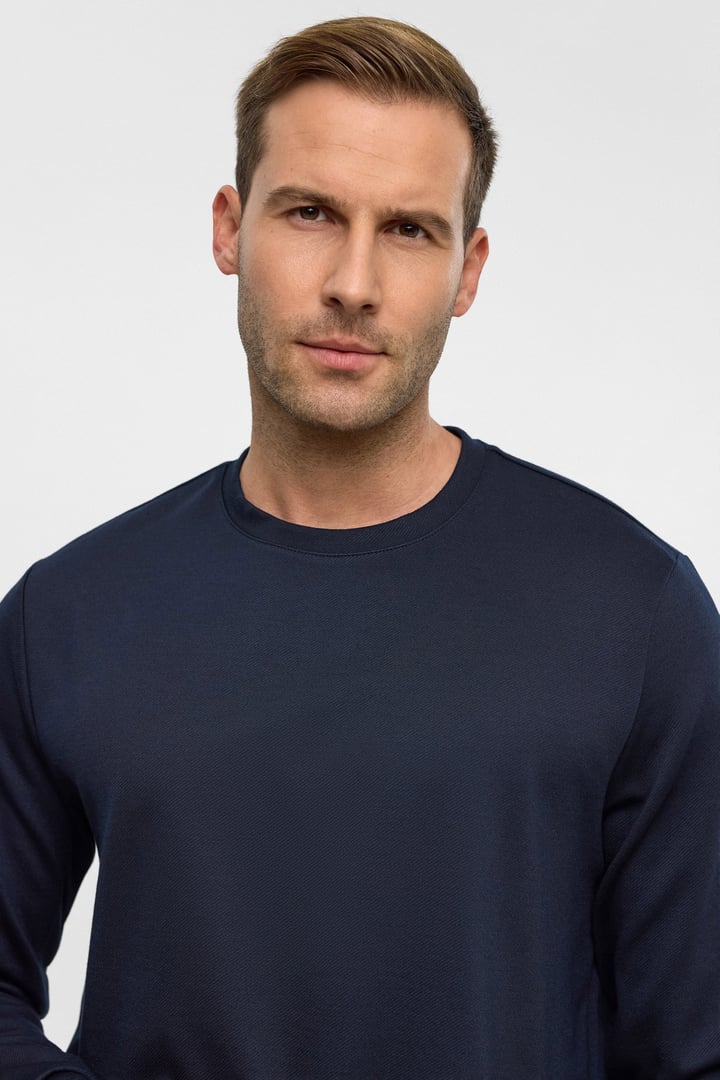 Lacivert Regular Düz Bisiklet Yaka Sweatshirt