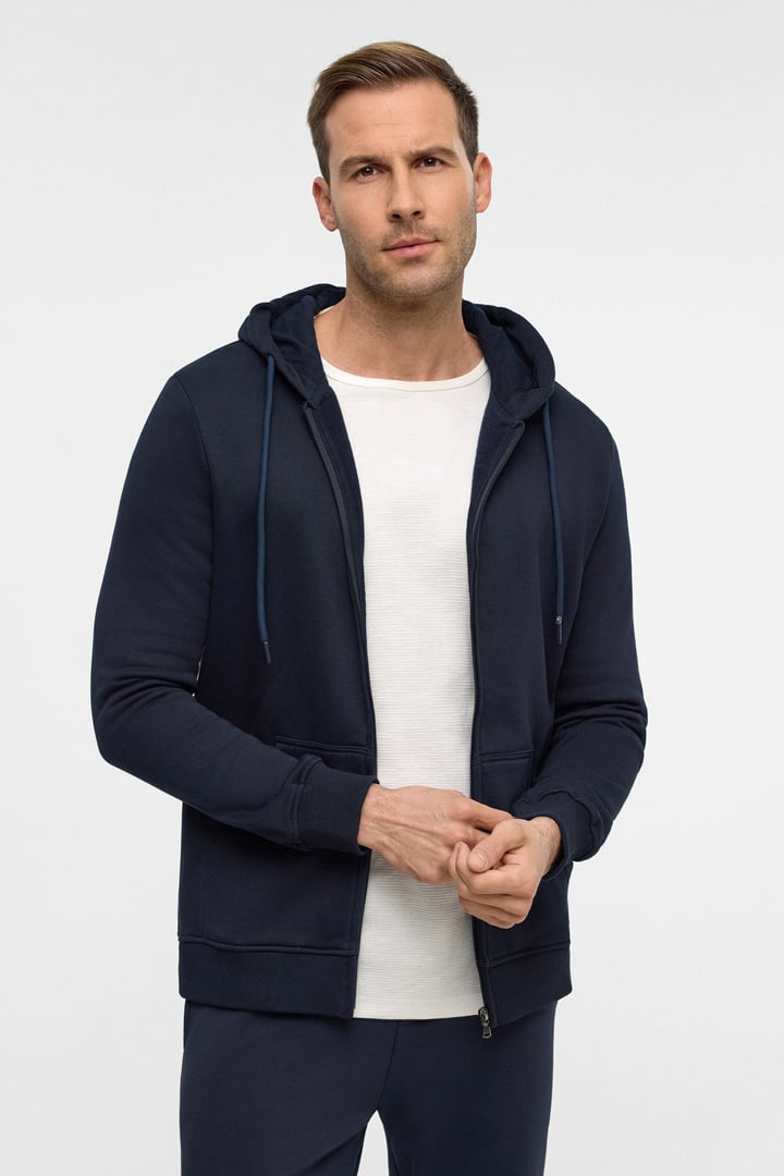 Lacivert Regular Düz Bisiklet Yaka Fermuarlı Sweatshirt