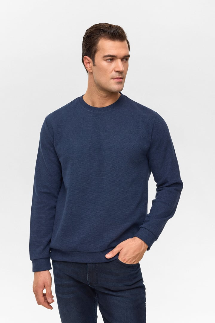 Lacivert Regular Düz Bisiklet Yaka Sweatshirt