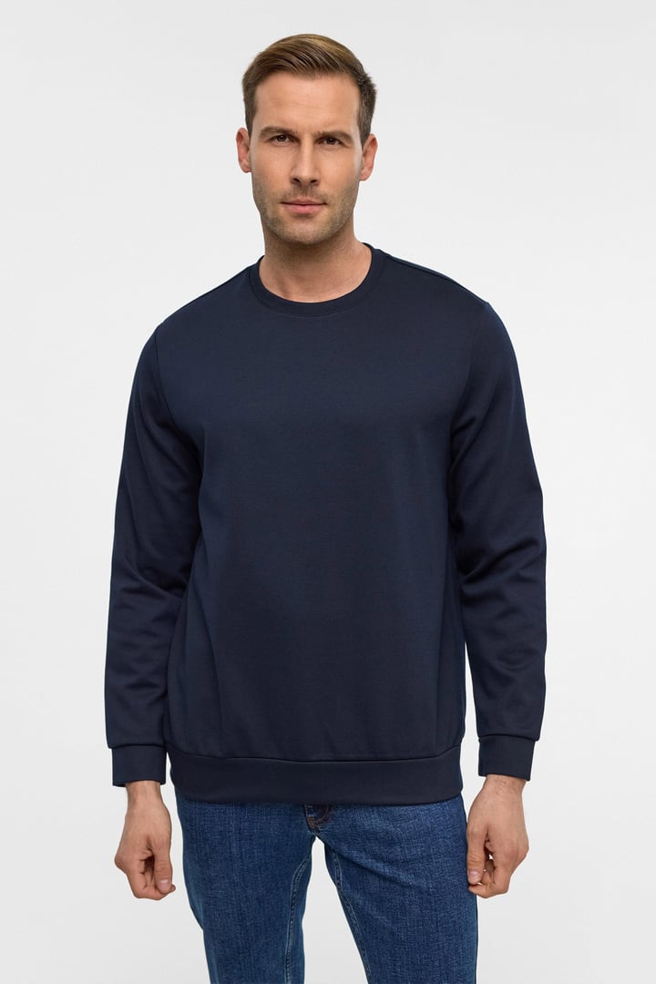 Lacivert Regular Düz Bisiklet Yaka Sweatshirt