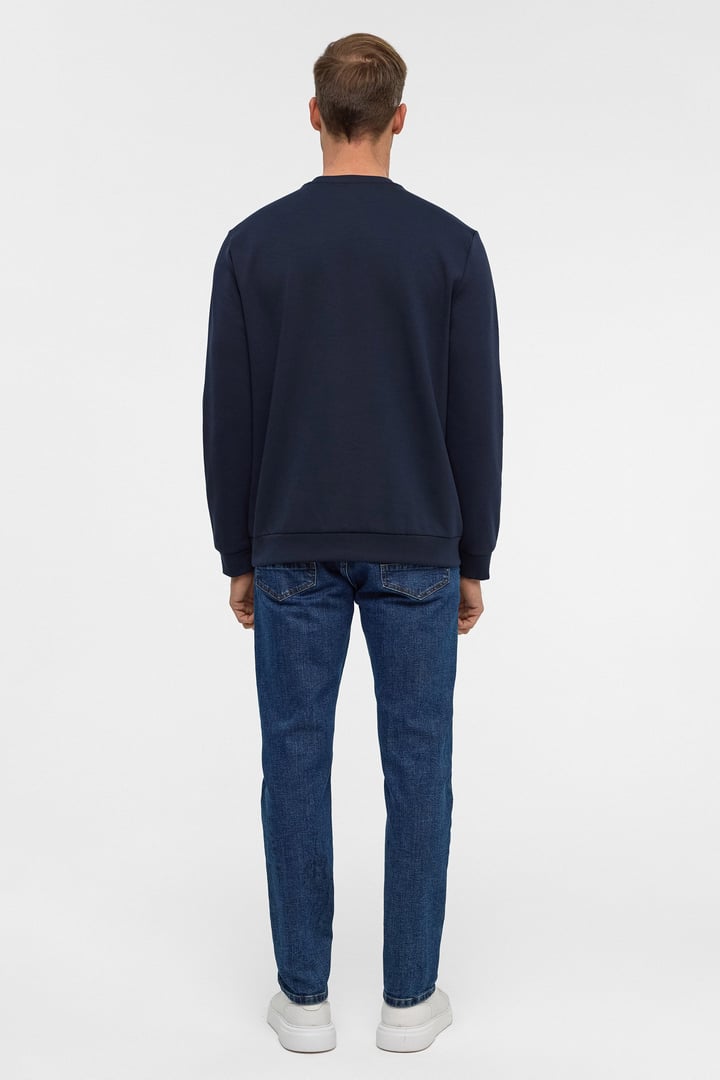 Lacivert Regular Düz Bisiklet Yaka Sweatshirt