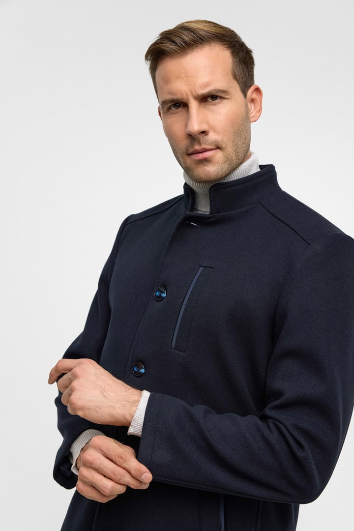 Lacivert Regular Düz Hakim Yaka Kaban