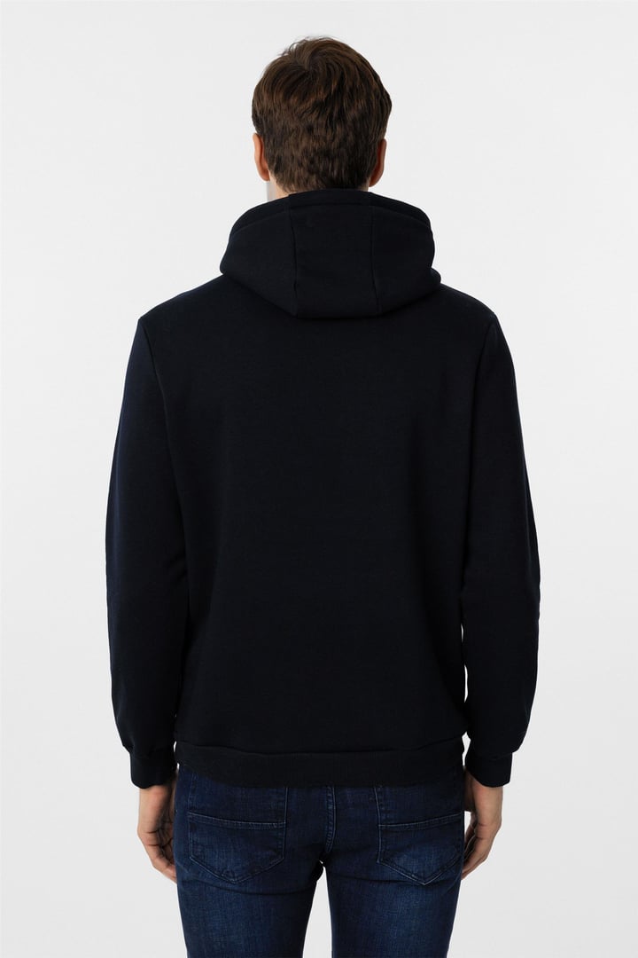 Lacivert Regular Düz Kapüşonlu Yaka Sweatshirt