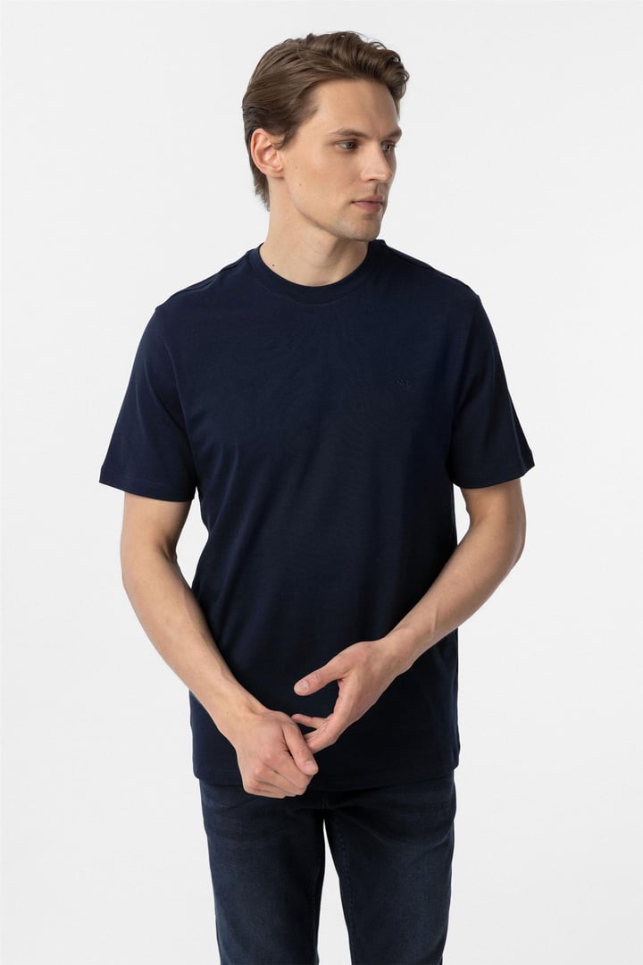 Lacivert Regular Düz Bisiklet Yaka Tişört