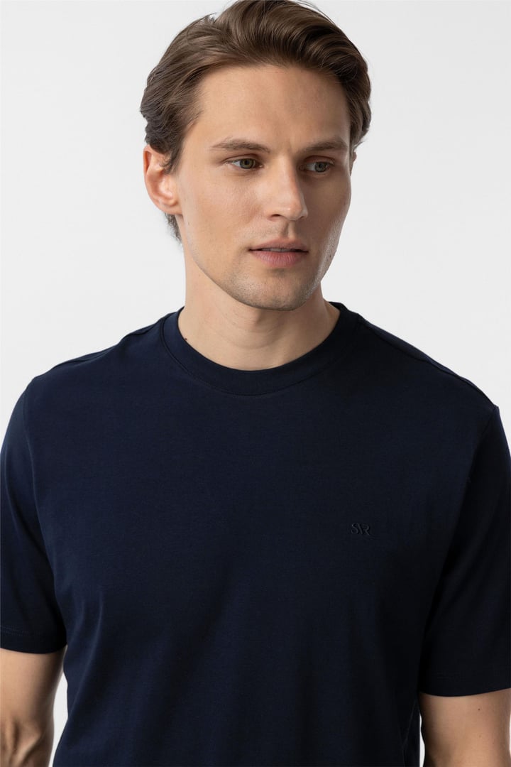 Lacivert Regular Düz Bisiklet Yaka Tişört