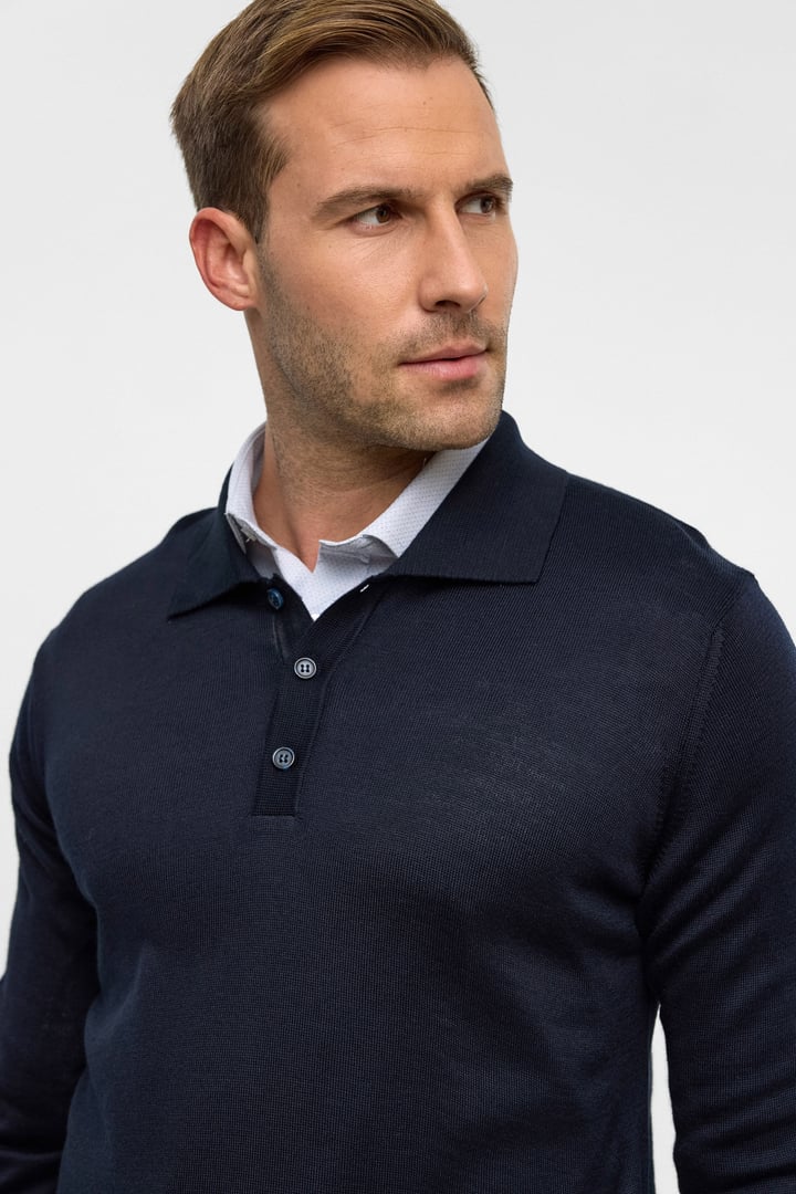 Lacivert Regular Düz Polo Yaka Triko