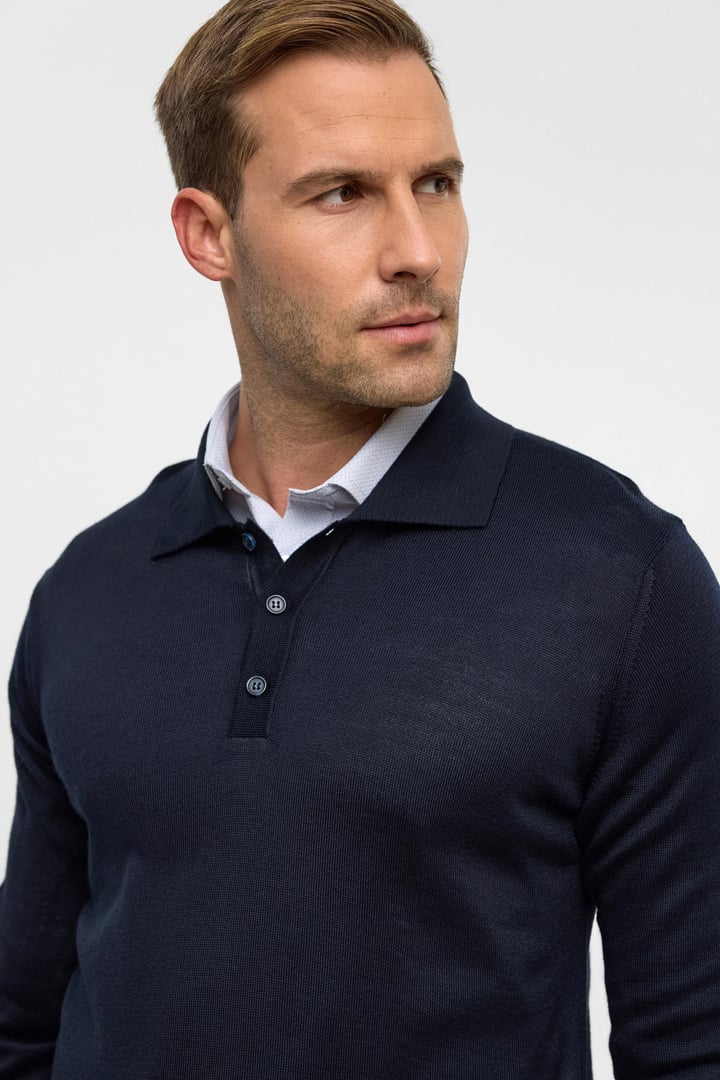 Lacivert Regular Düz Polo Yaka Triko