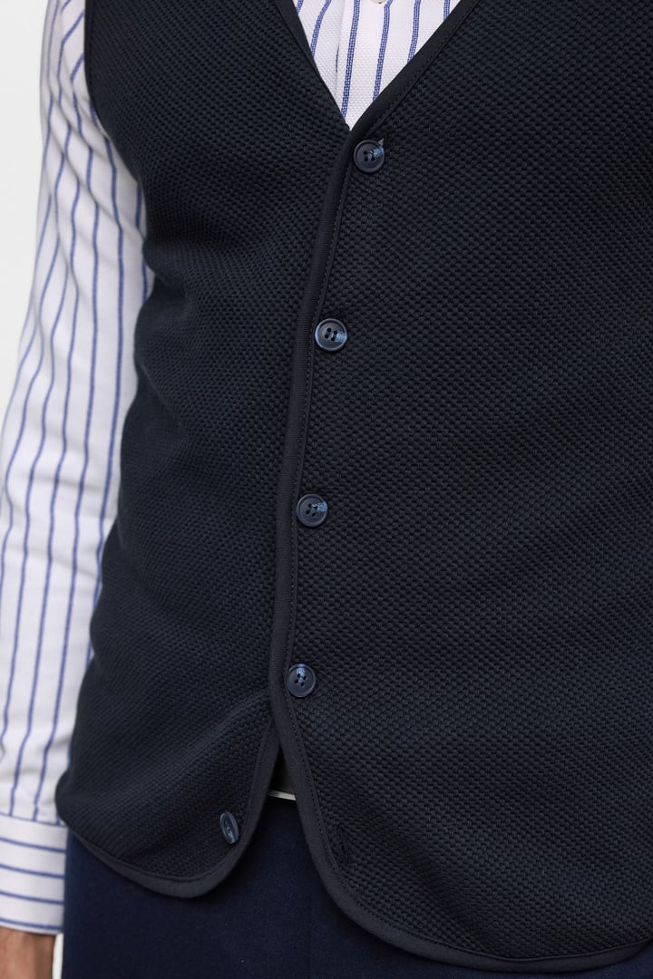 Lacivert Regular Kapitone V Yaka Örme Yelek