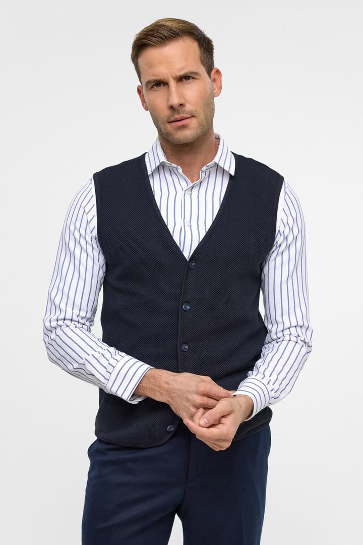 Lacivert Regular Kapitone V Yaka Örme Yelek